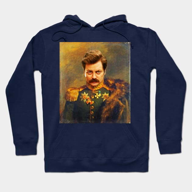 Ron Swanson Old Portrait Painting (Parks and Rec) Hoodie by UselessRob